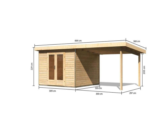 Tuinhuisje SET Radeburg 1 40 mm natuurlijke afwerking incl. 3,3 m verlengstuk dak