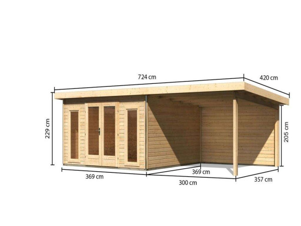 Tuinberging SET Radeburg 3 40 mm natuurlijke afwerking incl. 3,3 m lessenaarsdak + achterwand