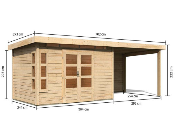 Tuinberging SET Kastorf 7 28 mm naturel incl. 3,2 m opbouwdak + achterwand