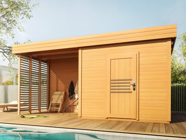 Tuinhuis Livo 1 28 mm onbehandeld met 264 cm aanbouw