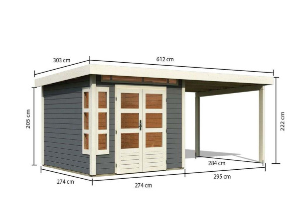 Tuinhuisje SET Kastorf 6 28 mm terra grijs incl. 3,2 m lessenaarsdak