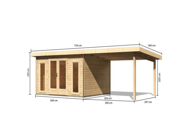 Tuinhuisje SET Radeburg 2 40 mm natuurlijke afwerking incl. 3,3 m lessenaarsdak